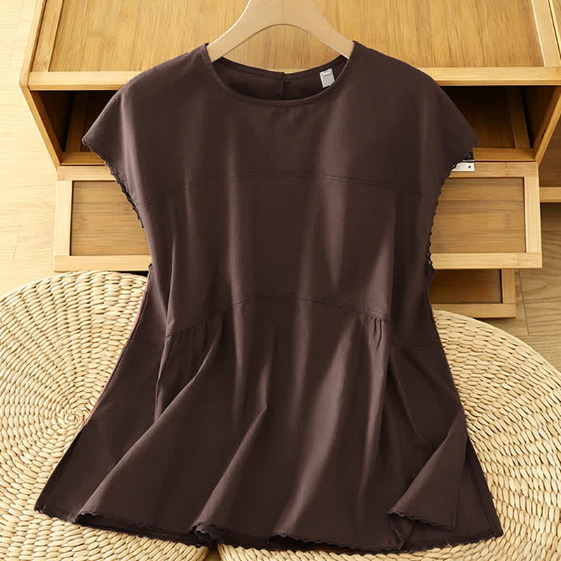 Nimara Ritual Summer Casual Solid Crew Neck Women's Cap Sleeve T-Shirts Tank Top