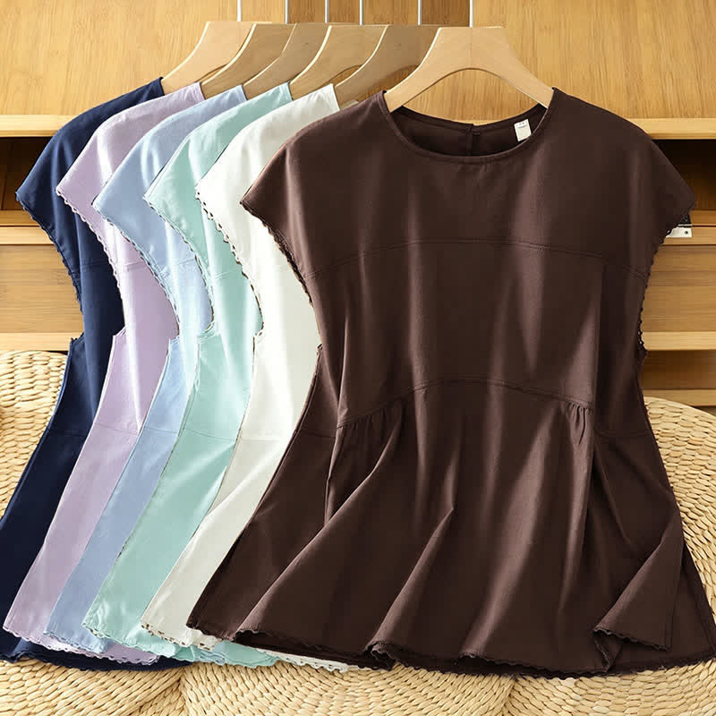 Nimara Ritual Summer Casual Solid Crew Neck Women's Cap Sleeve T-Shirts Tank Top
