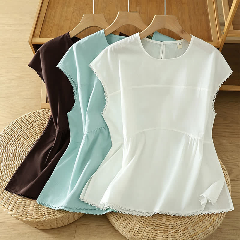 Nimara Ritual Summer Casual Solid Crew Neck Women's Cap Sleeve T-Shirts Tank Top