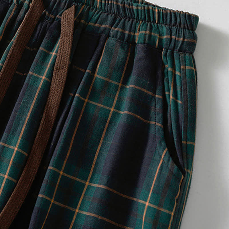 Nimara Ritual Spring Casual Drawstring Plaid Pattern Elastic Waist Cropped Women's Harem Pants With Pockets