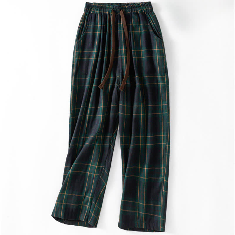 Nimara Ritual Spring Casual Drawstring Plaid Pattern Elastic Waist Cropped Women's Harem Pants With Pockets