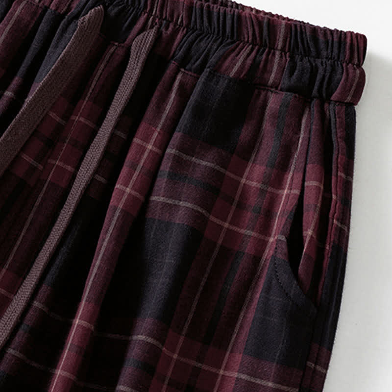 Nimara Ritual Spring Casual Drawstring Plaid Pattern Elastic Waist Cropped Women's Harem Pants With Pockets
