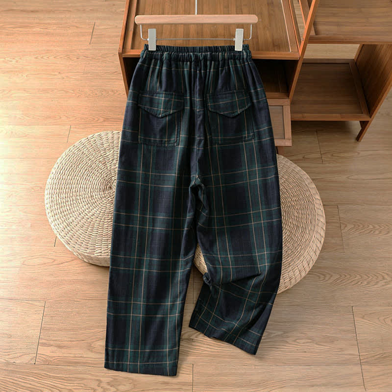 Nimara Ritual Spring Casual Drawstring Plaid Pattern Elastic Waist Cropped Women's Harem Pants With Pockets