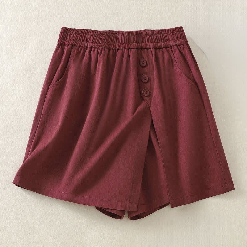 Nimara Ritual Summer Casual Decorative Buttons Solid Women's Shorts With Pockets