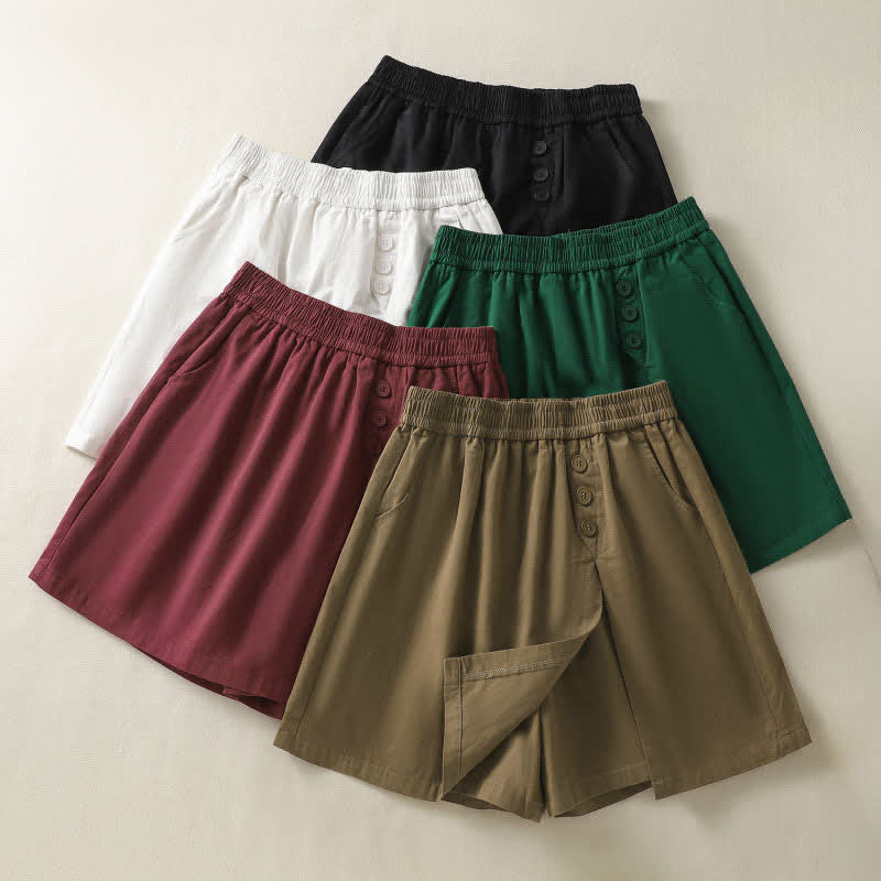 Nimara Ritual Summer Casual Decorative Buttons Solid Women's Shorts With Pockets