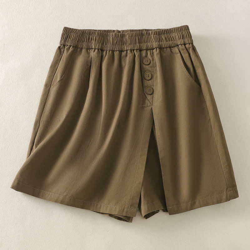 Nimara Ritual Summer Casual Decorative Buttons Solid Women's Shorts With Pockets