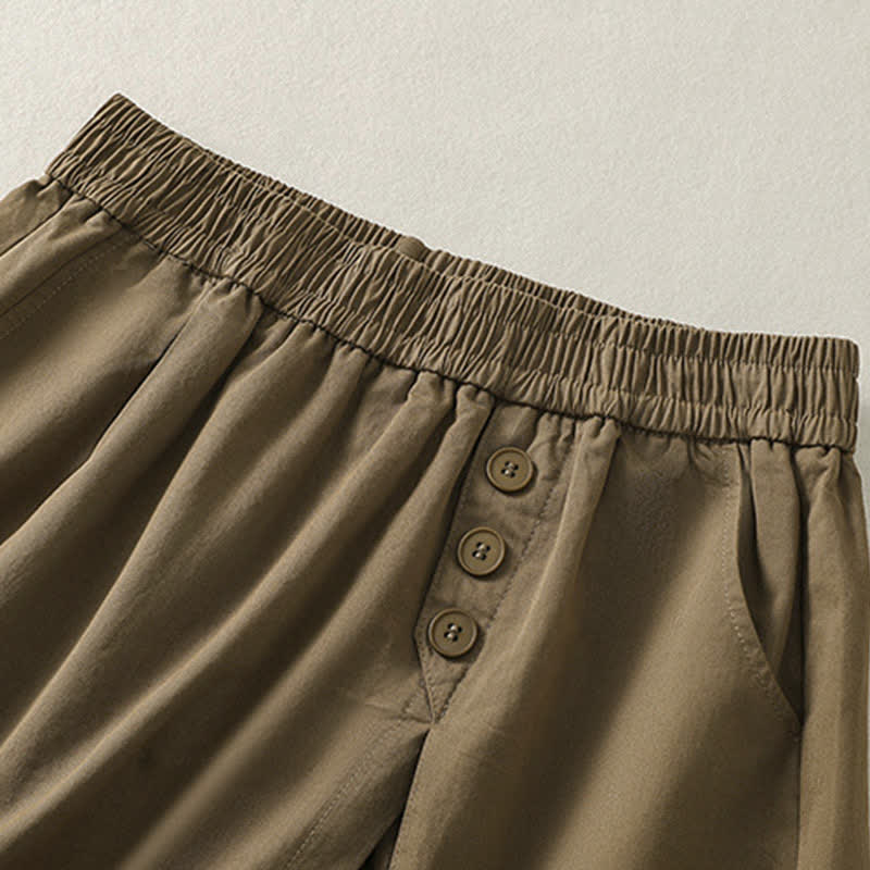Nimara Ritual Summer Casual Decorative Buttons Solid Women's Shorts With Pockets