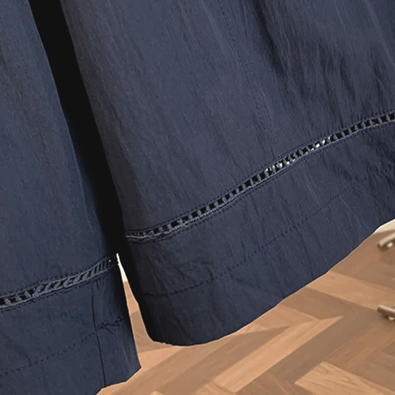 Nimara Ritual Spring Summer Casual Drawstring Solid Cropped Women's Wide Leg Pants With Pockets