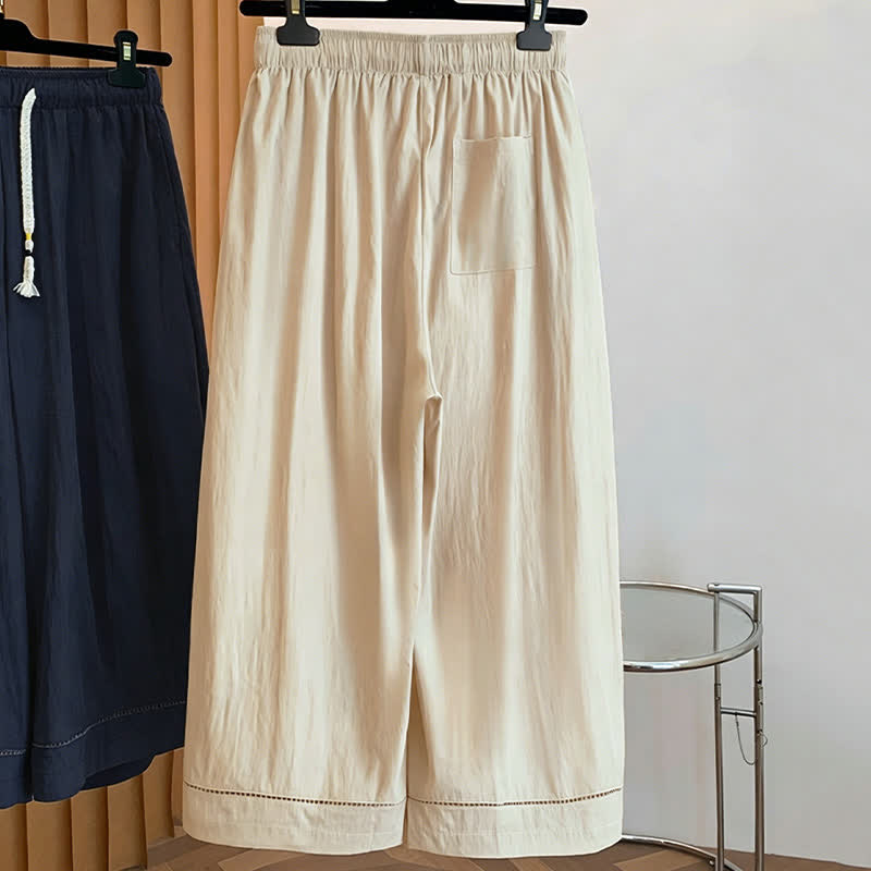 Nimara Ritual Spring Summer Casual Drawstring Solid Cropped Women's Wide Leg Pants With Pockets