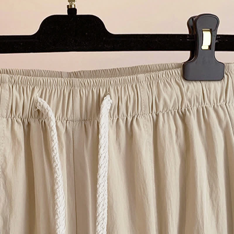 Nimara Ritual Spring Summer Casual Drawstring Solid Cropped Women's Wide Leg Pants With Pockets