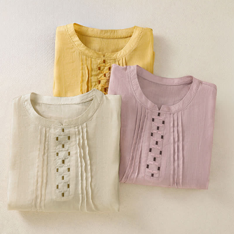 Nimara Ritual Summer Casual Solid Embroidery Pleated Front Women's Short Sleeve T-Shirts