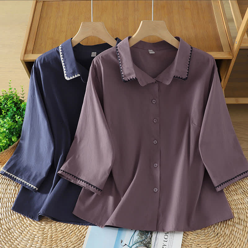 Nimara Ritual Summer Casual Minimalist Wavy Line Button-Up Solid Women's Short Sleeve Shirts