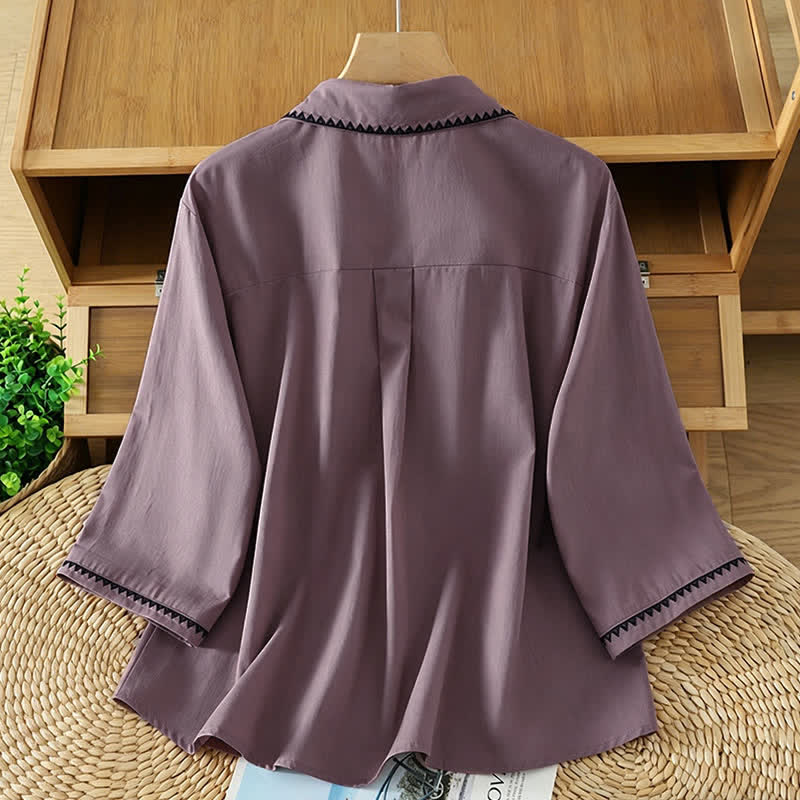 Nimara Ritual Summer Casual Minimalist Wavy Line Button-Up Solid Women's Short Sleeve Shirts