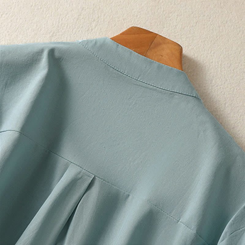Nimara Ritual Summer Casual Mandarin Collar Half Button Solid Puff Sleeve Women's Short Sleeve Shirts