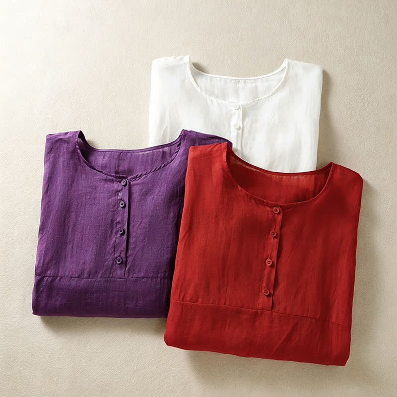 Nimara Ritual Summer Casual Boho Patch Pocket Half Button Solid Bell Sleeve Women's Short Sleeve Shirts