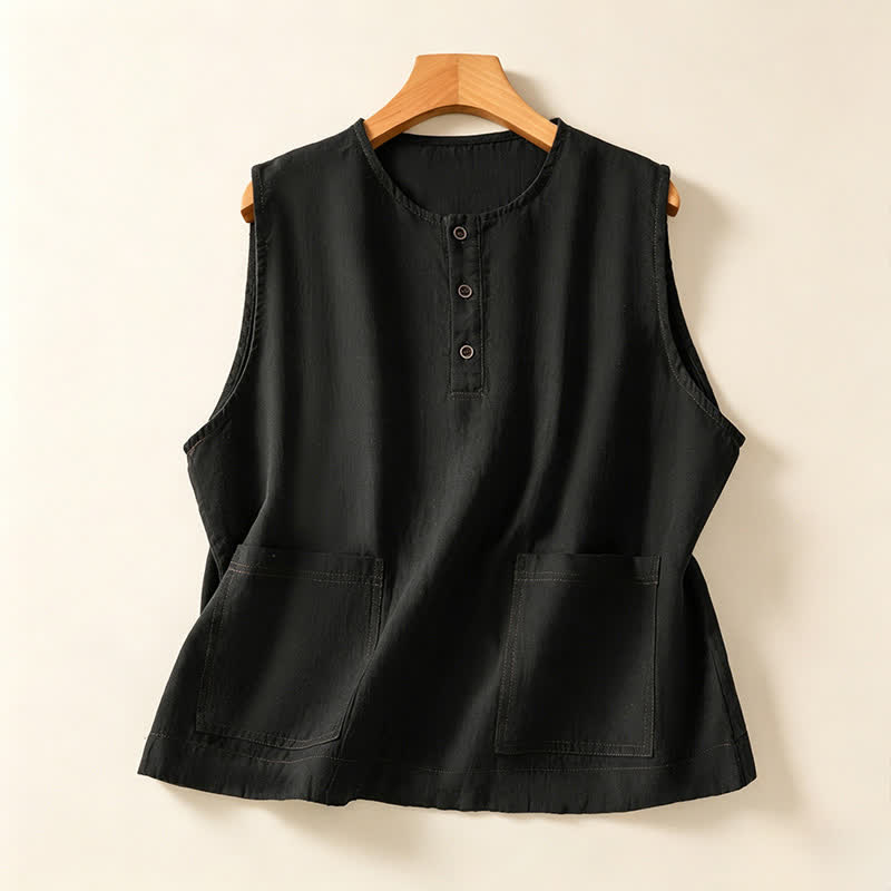 Nimara Ritual Summer Casual Minimalist Button-Up Solid Women's Sleeveless Shirts Tank Top With Patch Pocket