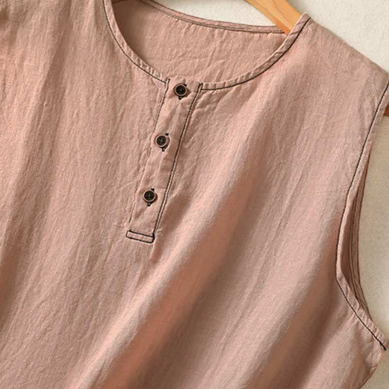 Nimara Ritual Summer Casual Minimalist Button-Up Solid Women's Sleeveless Shirts Tank Top With Patch Pocket