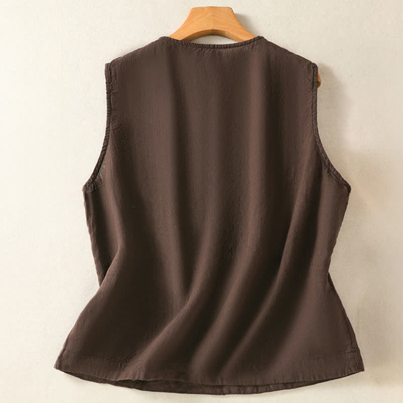 Nimara Ritual Summer Casual Minimalist Button-Up Solid Women's Sleeveless Shirts Tank Top With Patch Pocket