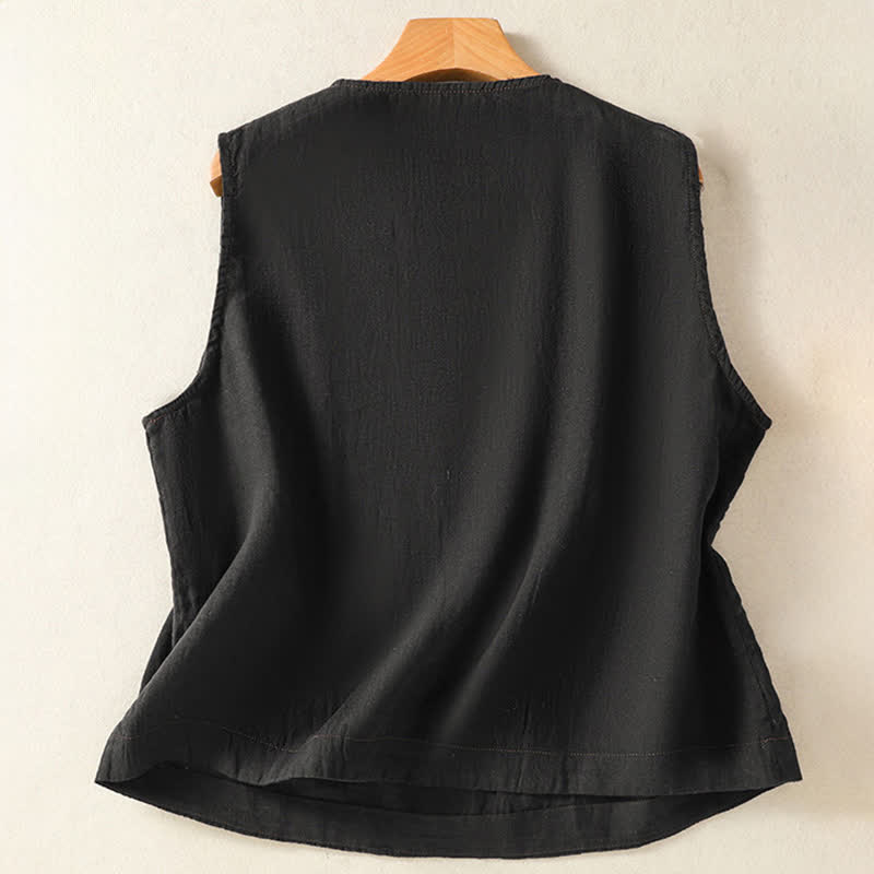 Nimara Ritual Summer Casual Minimalist Button-Up Solid Women's Sleeveless Shirts Tank Top With Patch Pocket