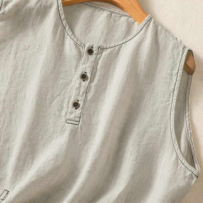 Nimara Ritual Summer Casual Minimalist Button-Up Solid Women's Sleeveless Shirts Tank Top With Patch Pocket