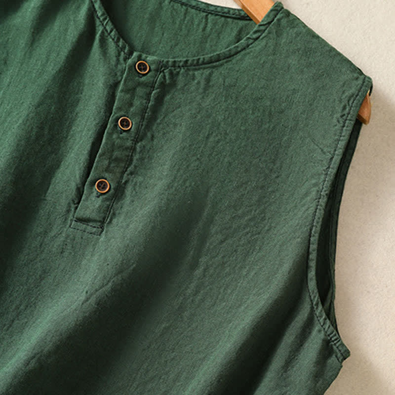 Nimara Ritual Summer Casual Minimalist Button-Up Solid Women's Sleeveless Shirts Tank Top With Patch Pocket