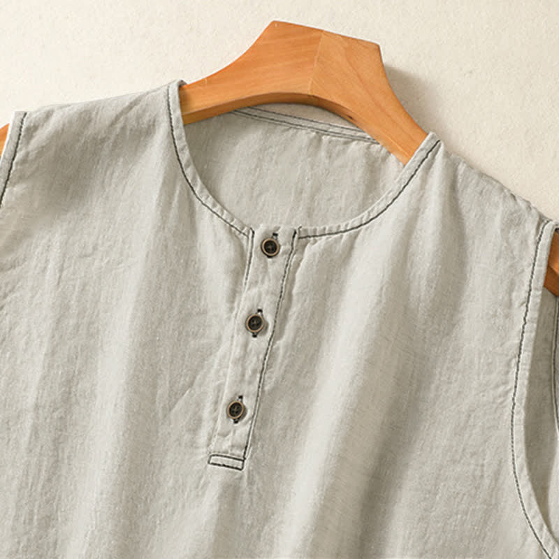 Nimara Ritual Summer Casual Minimalist Button-Up Solid Women's Sleeveless Shirts Tank Top With Patch Pocket
