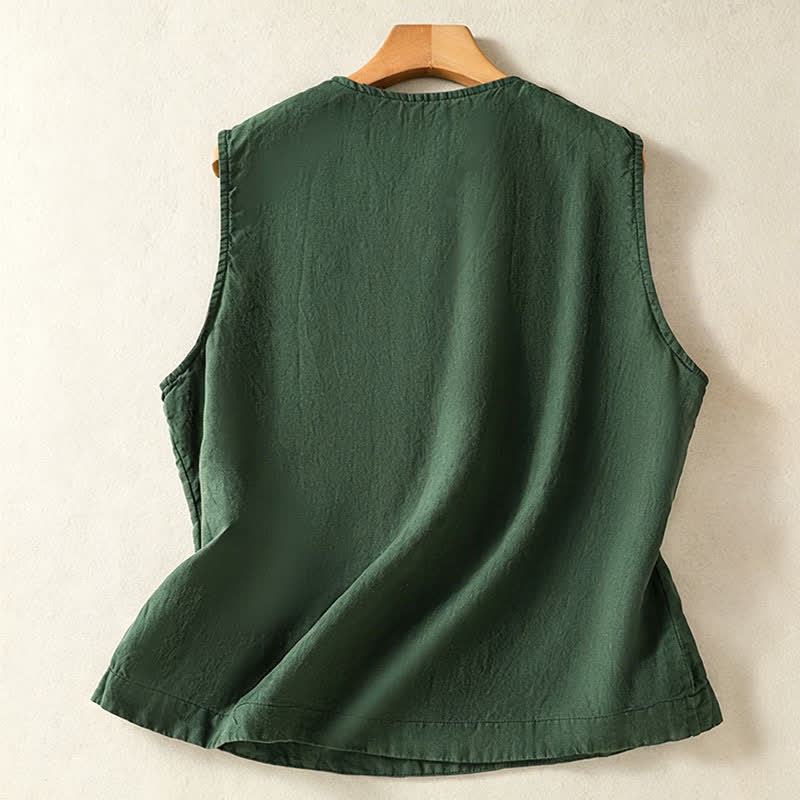 Nimara Ritual Summer Casual Minimalist Button-Up Solid Women's Sleeveless Shirts Tank Top With Patch Pocket