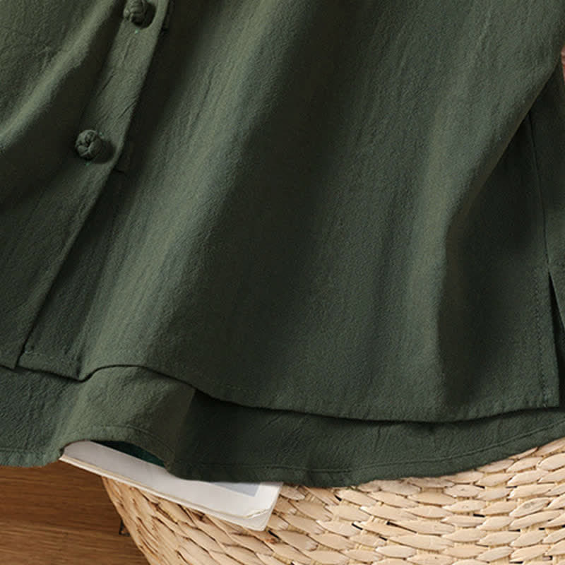 Nimara Ritual Summer Tang Style Casual Mandarin Collar Button-Up Solid Patch Pocket Women's Sleeveless Shirts Tank Top