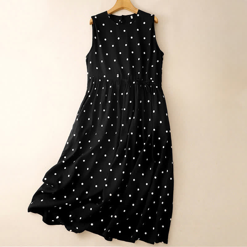 Nimara Ritual Summer Vintage Drawstring Polka Dot Women's Summer Sleeveless Dress