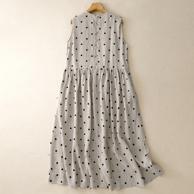 Nimara Ritual Summer Vintage Drawstring Polka Dot Women's Summer Sleeveless Dress