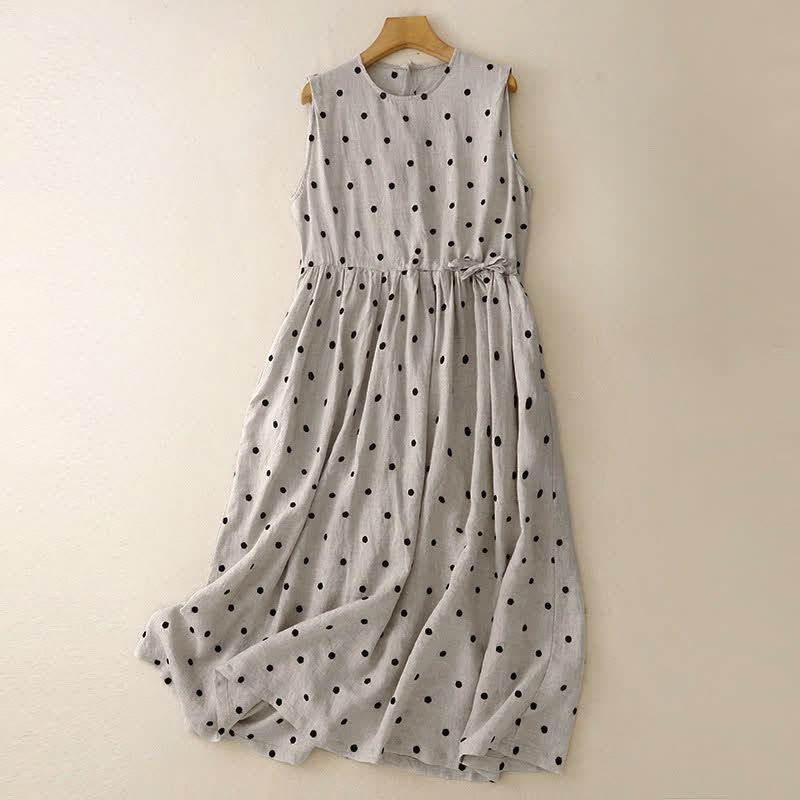 Nimara Ritual Summer Vintage Drawstring Polka Dot Women's Summer Sleeveless Dress