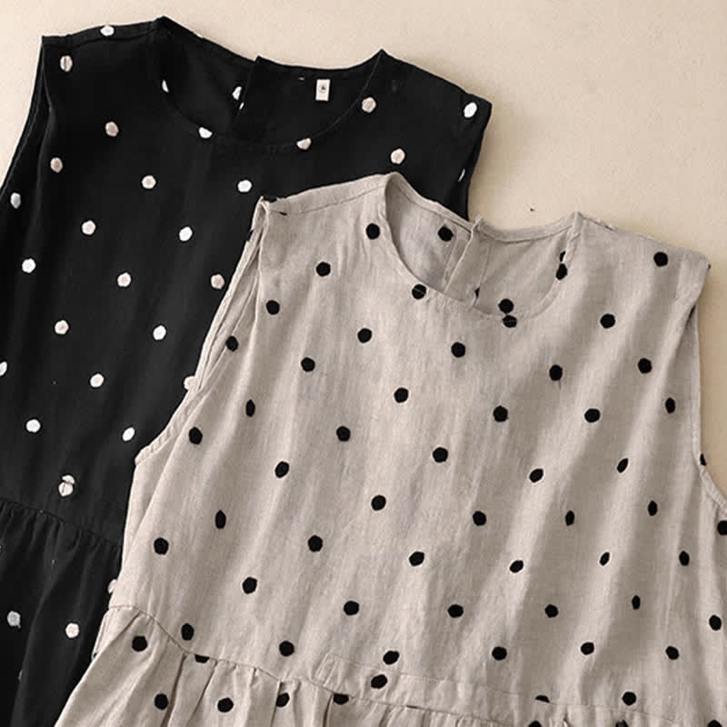 Nimara Ritual Summer Vintage Drawstring Polka Dot Women's Summer Sleeveless Dress