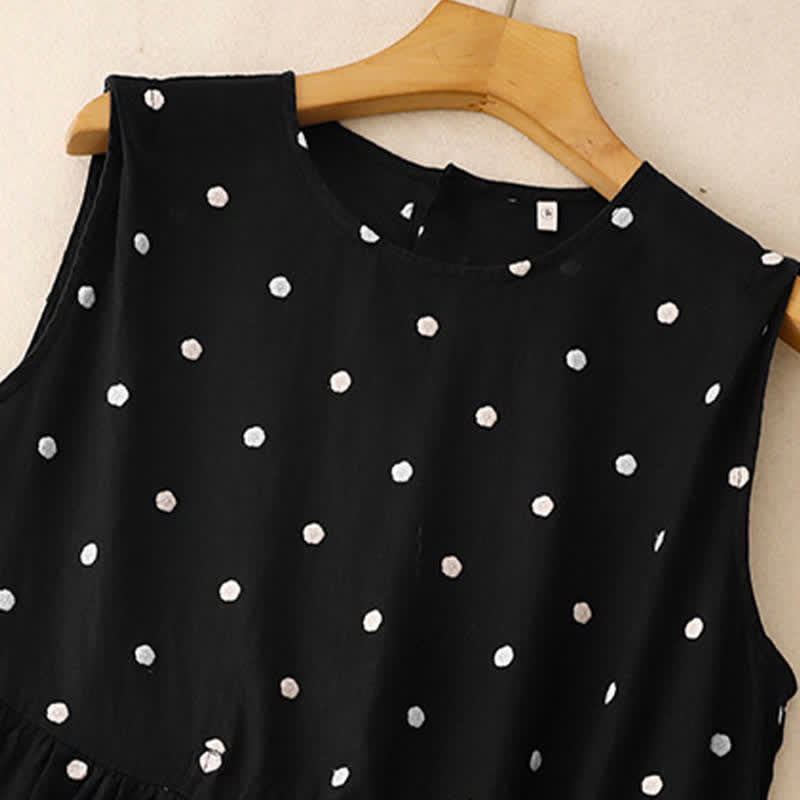Nimara Ritual Summer Vintage Drawstring Polka Dot Women's Summer Sleeveless Dress