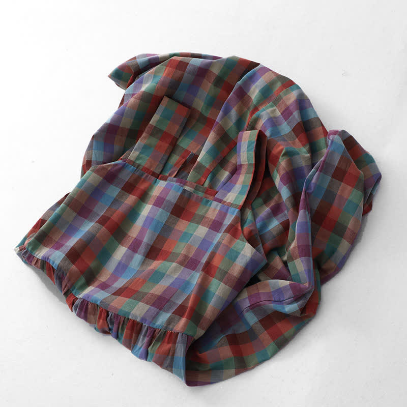 Nimara Ritual Summer Casual Vintage Drawstring Rainbow Plaid Women's Summer Sleeveless Dress