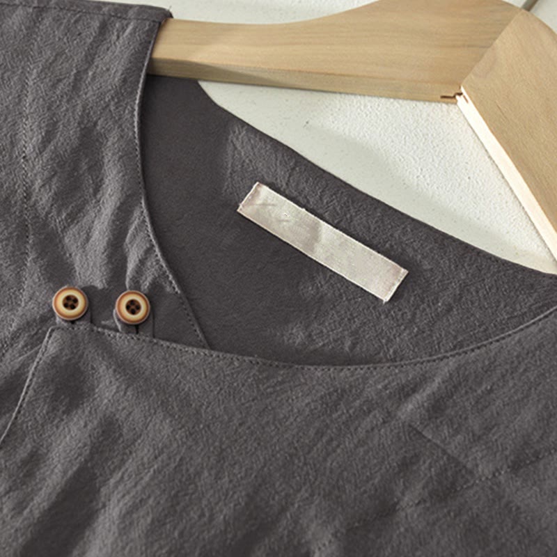 Nimara Ritual Summer Casual Asymmetrical V-Neck Button Solid Men's Short Sleeve Shirts