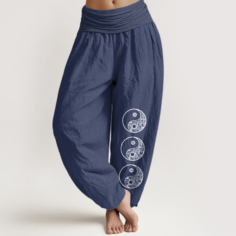 Nimara Ritual Pure Cotton Yin Yang Pattern Women's Elastic Waist Harem Pants