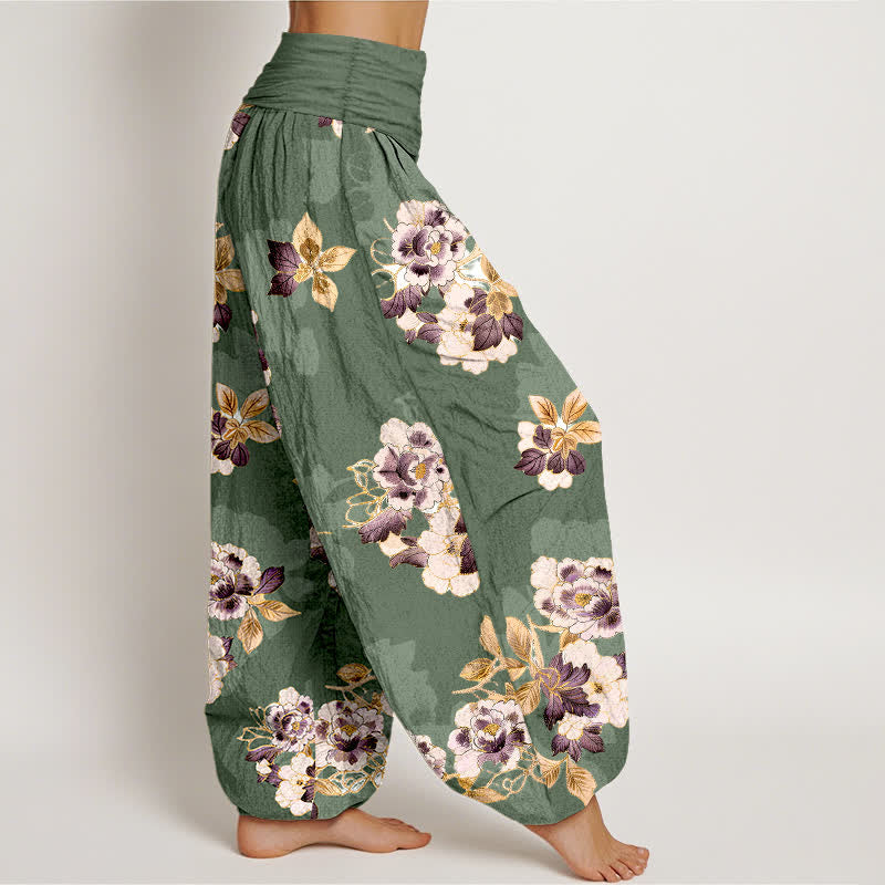 Nimara Ritual Pure Cotton Vintage Floral Pattern Women's Elastic Waist Harem Pants