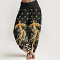 Nimara Ritual Cotton Gold Phoenix Pattern Women's Elastic Waist Harem Pants