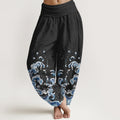 Nimara Ritual Cotton Ocean Blue Wave Pattern Women's Elastic Waist Harem Pants