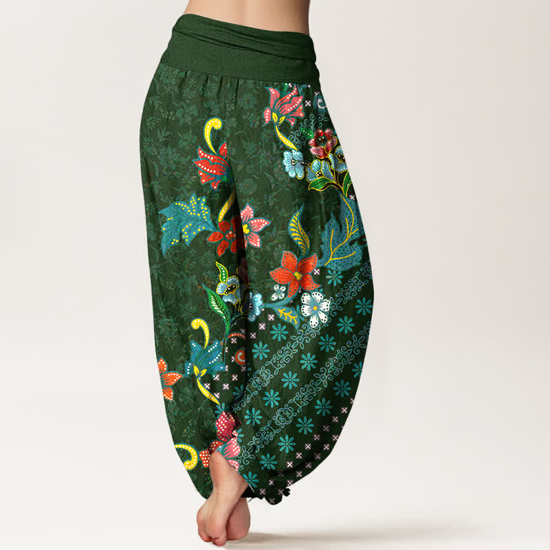 Nimara Ritual Pure Cotton Bohemian Colorful Flower Pattern Women's Elastic Waist Harem Pants
