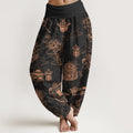 Nimara Ritual Cotton Lotus Pavilion Gourd Pattern Women's Elastic Waist Harem Pants
