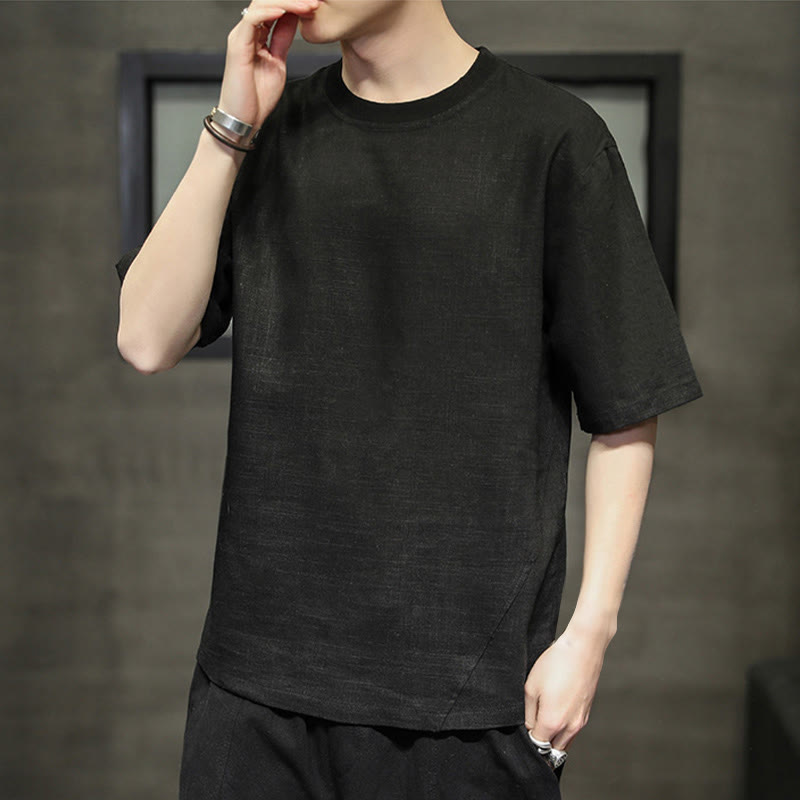 Nimara Ritual Summer Casual Minimalist Solid Crew Neck Linen Men's Short Sleeve T-Shirts