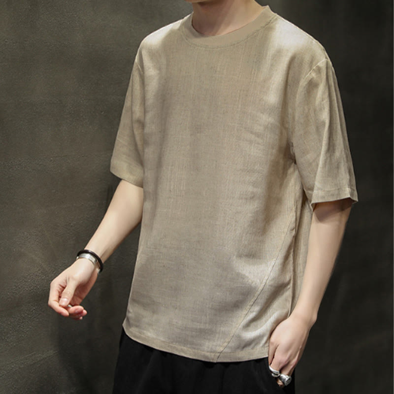 Nimara Ritual Summer Casual Minimalist Solid Crew Neck Linen Men's Short Sleeve T-Shirts