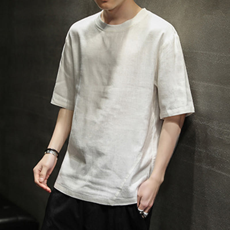 Nimara Ritual Summer Casual Minimalist Solid Crew Neck Linen Men's Short Sleeve T-Shirts