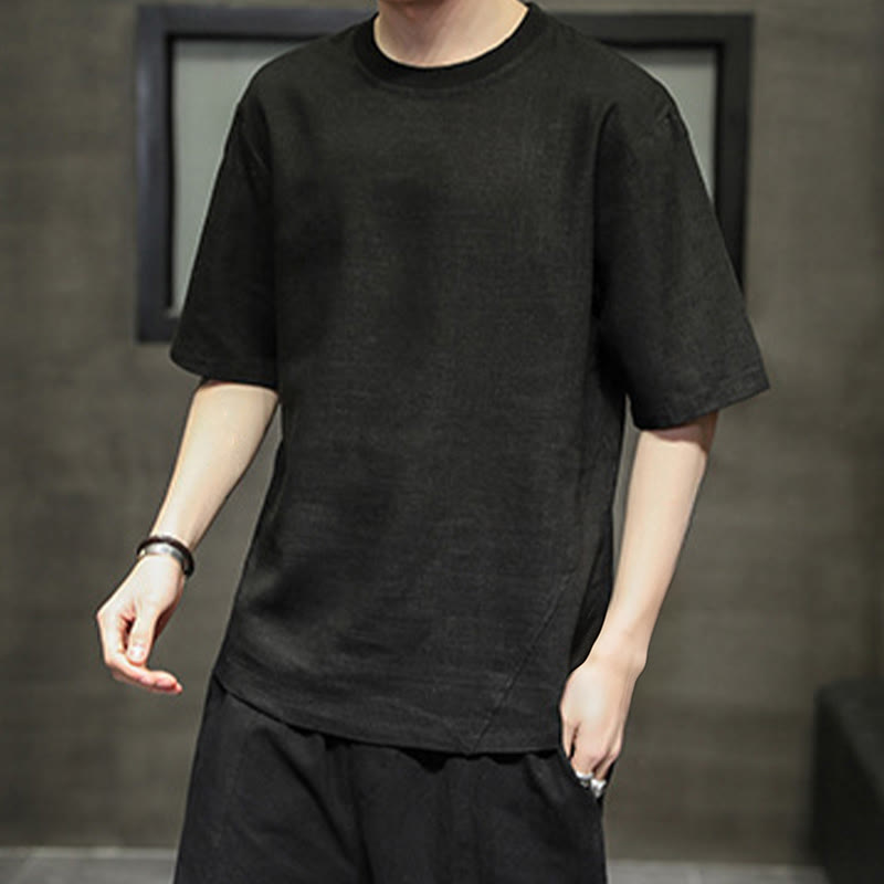 Nimara Ritual Summer Casual Minimalist Solid Crew Neck Linen Men's Short Sleeve T-Shirts