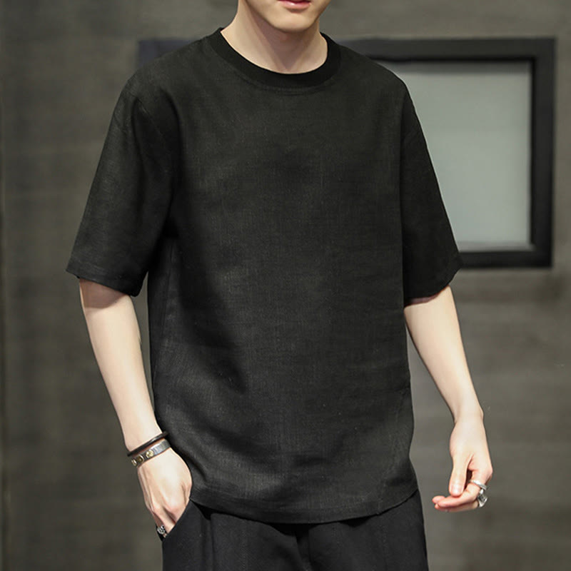 Nimara Ritual Summer Casual Minimalist Solid Crew Neck Linen Men's Short Sleeve T-Shirts
