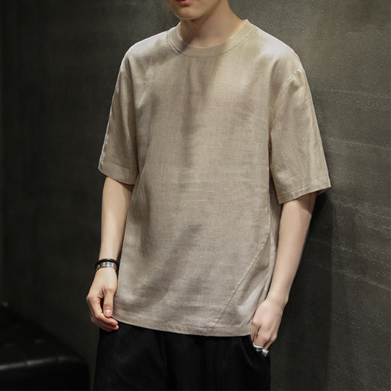Nimara Ritual Summer Casual Minimalist Solid Crew Neck Linen Men's Short Sleeve T-Shirts