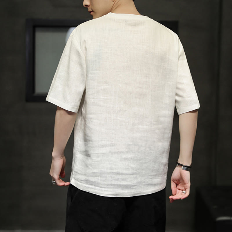 Nimara Ritual Summer Casual Minimalist Solid Crew Neck Linen Men's Short Sleeve T-Shirts