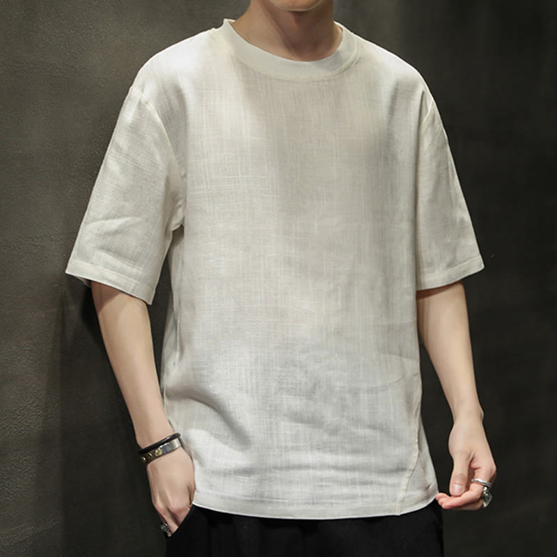 Nimara Ritual Summer Casual Minimalist Solid Crew Neck Linen Men's Short Sleeve T-Shirts