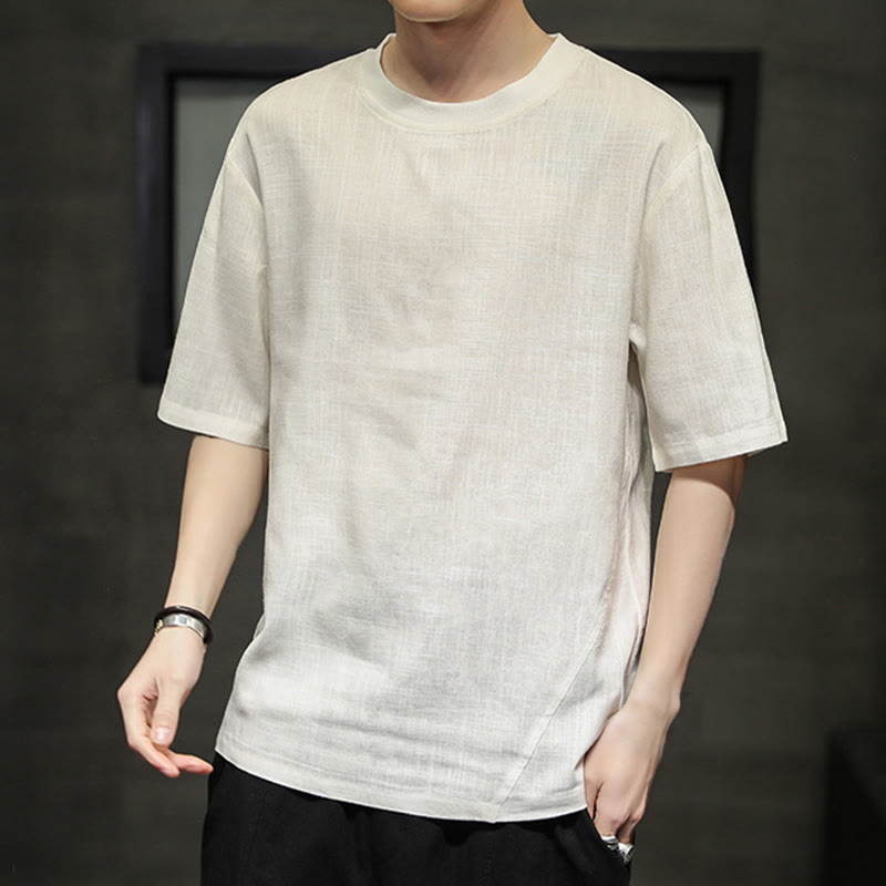 Nimara Ritual Summer Casual Minimalist Solid Crew Neck Linen Men's Short Sleeve T-Shirts